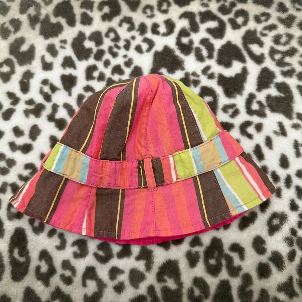 2007 Old Navy Striped Bucket Sun Hat in Pink Brown Size 6-12 months
